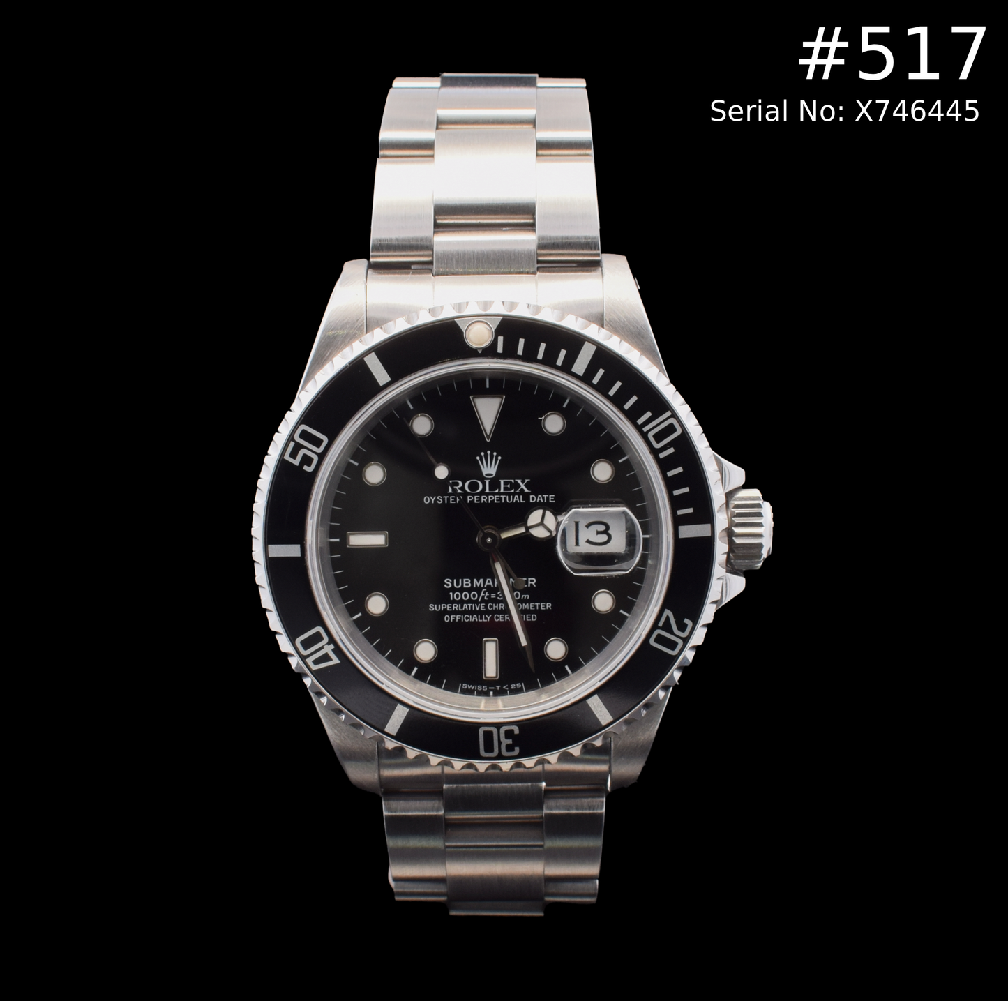 (#517) Rolex Submariner Date | Black Dial | Ref 16610 | X Serial (1991)