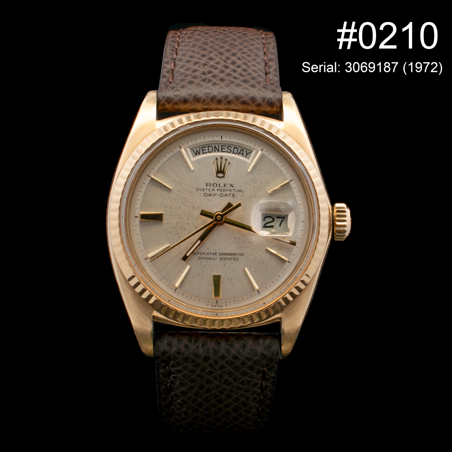 (#0210) - Rolex Day-Date 18K Gold “President” | White Dial (Spotted) | Head Only | Leather Strap | Ref 1803