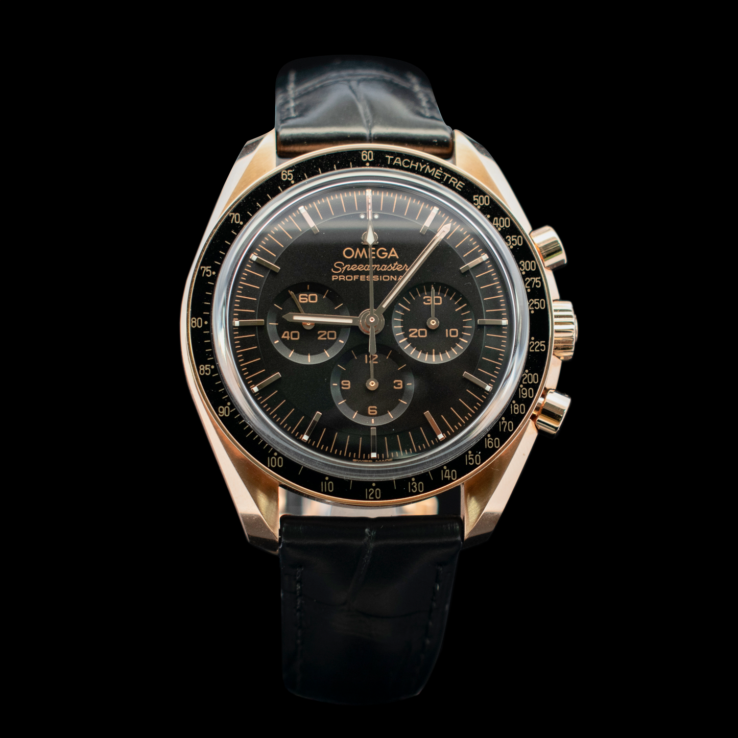 (#050 C-Tier) Speedmaster Moonwatch Professional 42mm, Sedna Gold on Leather Strap Model 310.63.42.50.01.001 |With Cards