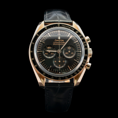 (#050 C-Tier) Speedmaster Moonwatch Professional 42mm, Sedna Gold on Leather Strap Model 310.63.42.50.01.001 |With Cards