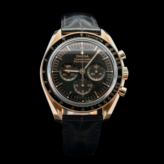 (#050 C-Tier) Speedmaster Moonwatch Professional 42mm, Sedna Gold on Leather Strap Model 310.63.42.50.01.001 |With Cards