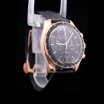(#050 C-Tier) Speedmaster Moonwatch Professional 42mm, Sedna Gold on Leather Strap Model 310.63.42.50.01.001 |With Cards