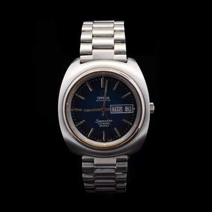 (#058 C-Tier) Omega Seamaster Cosmic 2000 39MM Blue "Spider" Dial Steel Bracelet Model 166.133