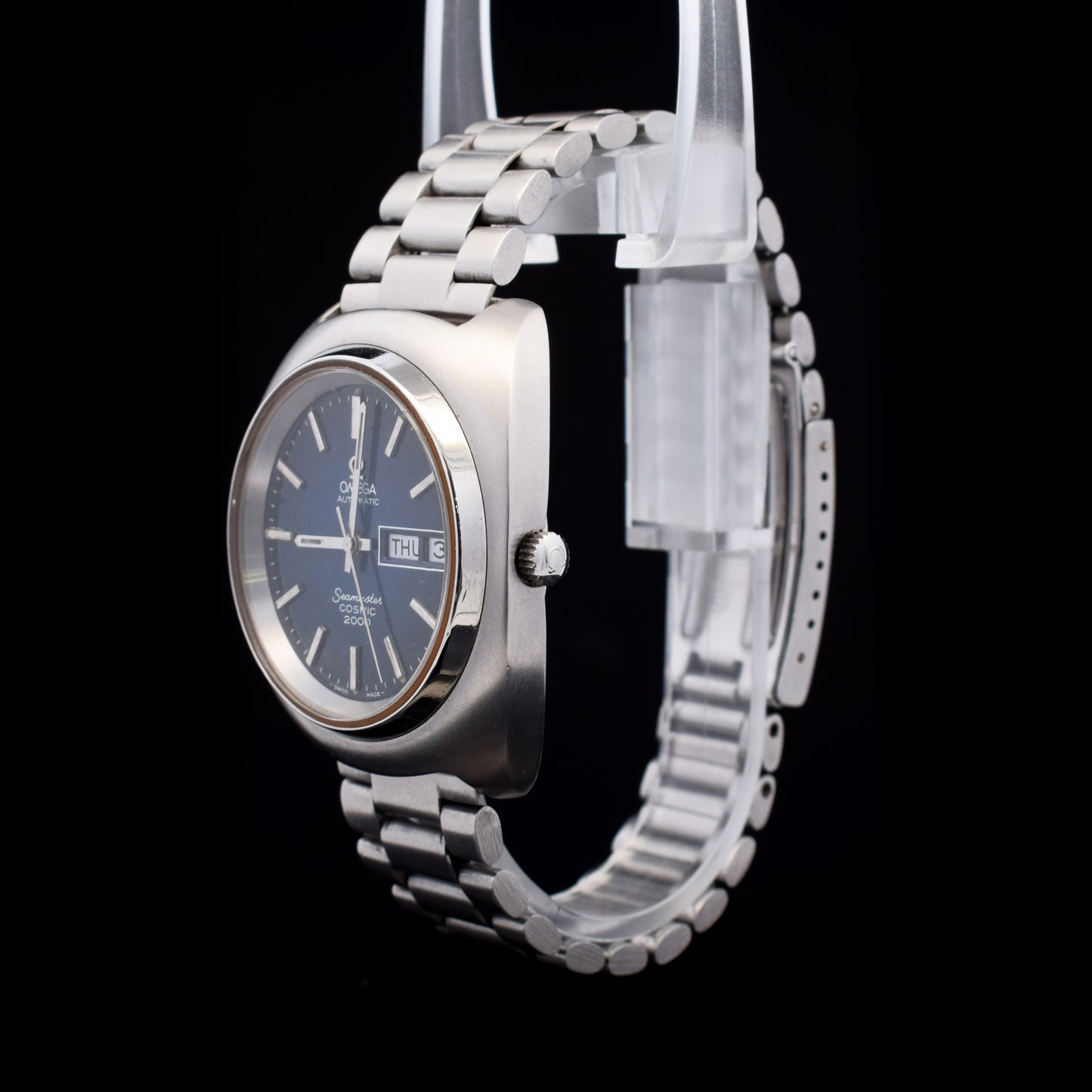 (#058 C-Tier) Omega Seamaster Cosmic 2000 39MM Blue "Spider" Dial Steel Bracelet Model 166.133
