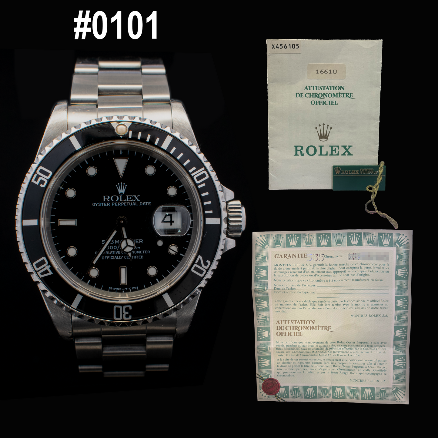 (#0101 - B Tier) Rolex Submariner Date | Ref. 16610 | Black Dial | Automatic | X-Serial 1991 | With Papers & Hangtag